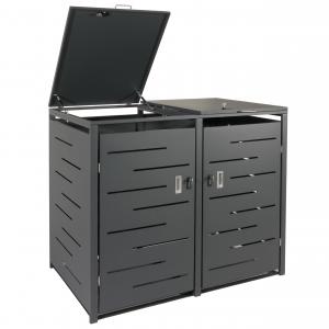 2er-Mülltonnenverkleidung HWC-E83, Mülltonnenbox Mülltonnenabdeckung, erweiterbar 117x131x80cm ~ anthrazit, Stahl 54kg