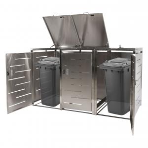 3er-Mlltonnenverkleidung HWC-E83, Mlltonnenbox Mlltonnenabdeckung, erweiterbar 117x197x80cm ~ Edelstahl 68kg