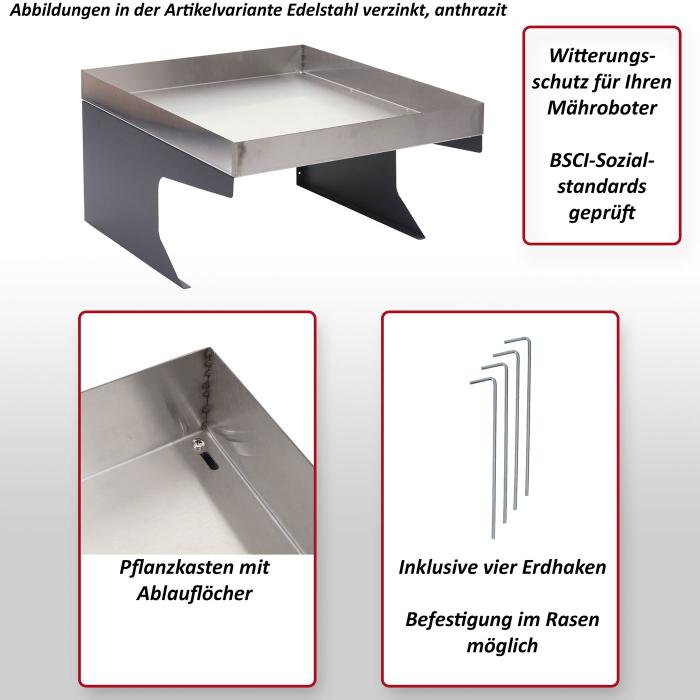 B-Ware (Ecke defekt SK1) | Mhroboter-Garage mit Pflanzkasten HWC-G60, Dach fr Rasenmher Metall 37x60x70cm ~ anthrazit