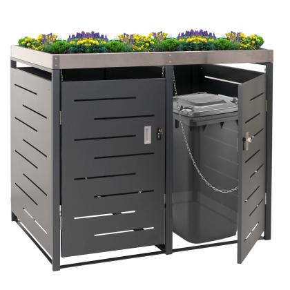 2er-Mlltonnenverkleidung HWC-H40, Mlltonnenbox, Pflanzkasten Edelstahl-Metall-Kombi 54kg 125x134x84cm erweiterbar