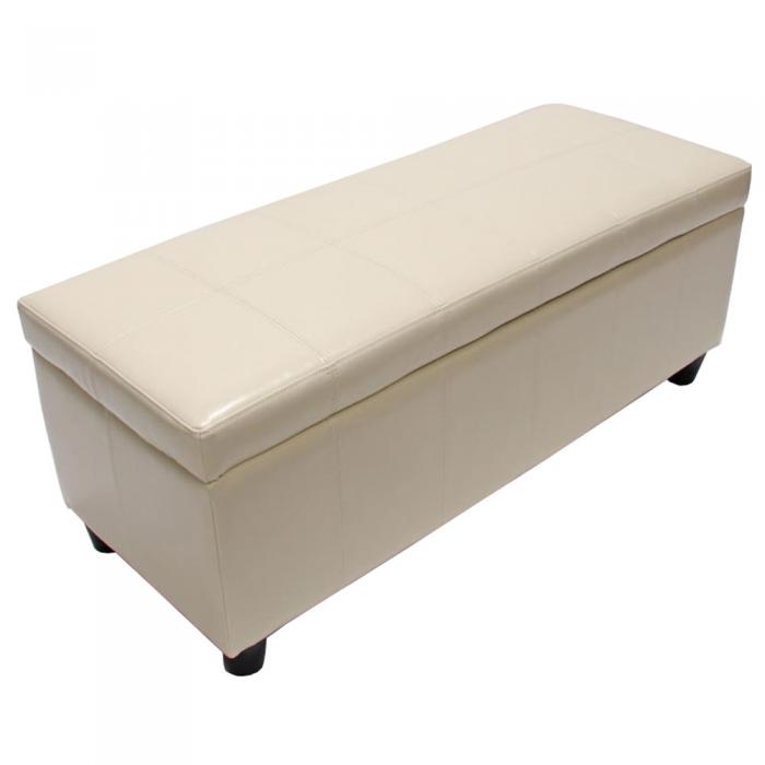 Bank Sitzbank MIT Aufbewahrung Kriens Leder + Kunstleder 112x45x45cm ~ creme