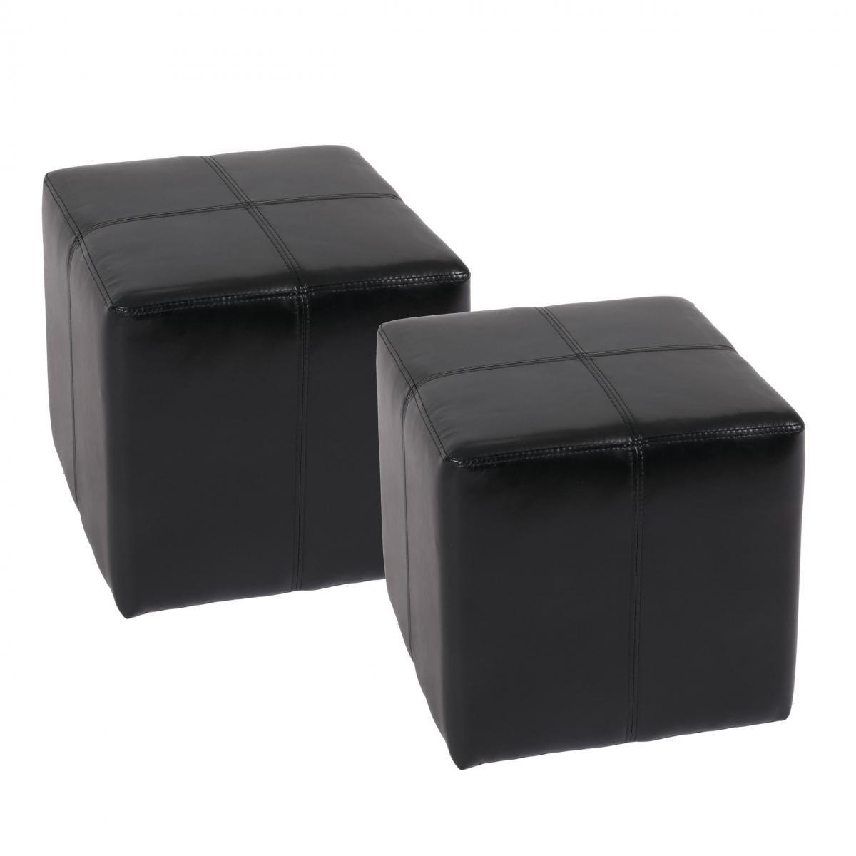 2er-Set Sitzwrfel Hocker Sitzhocker Onex, Leder + Kunstleder, 36x36x36cm MVG-zertifiziert ~ schwarz