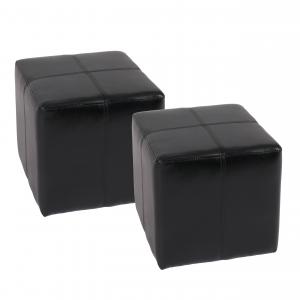 2er-Set Sitzwrfel Hocker Sitzhocker Onex, Leder + Kunstleder, 36x36x36cm MVG-zertifiziert ~ schwarz