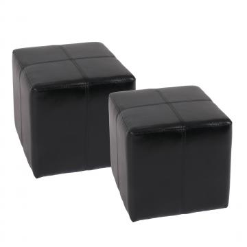 2er-Set Sitzwürfel Hocker Sitzhocker Onex, Leder + Kunstleder, 36x36x36cm MVG-zertifiziert ~ schwarz