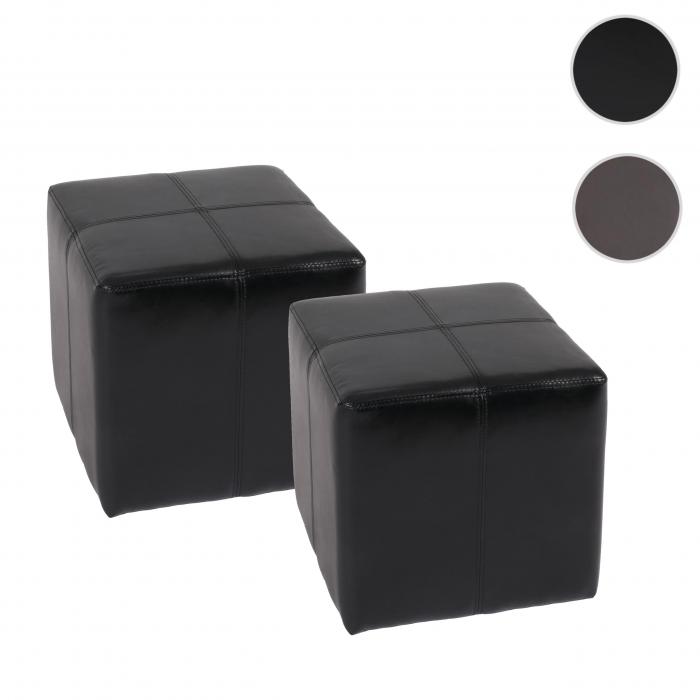 2er-Set Sitzwrfel Hocker Sitzhocker Onex, Leder + Kunstleder, 36x36x36cm MVG-zertifiziert ~ schwarz