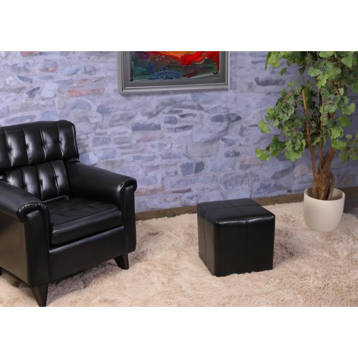 2er-Set Sitzwrfel Hocker Sitzhocker Onex, Leder + Kunstleder, 36x36x36cm MVG-zertifiziert ~ schwarz