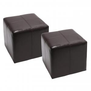 2er-Set Sitzwrfel Hocker Sitzhocker Onex, Leder + Kunstleder, 36x36x36cm FSC-zertifiziert ~ braun