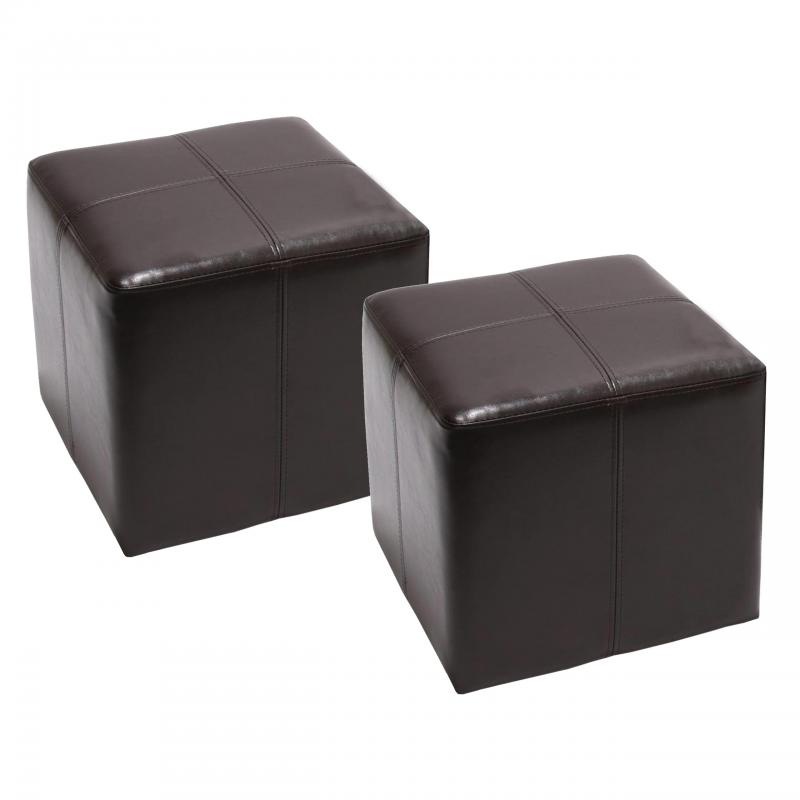 2er-Set Sitzwrfel Hocker Sitzhocker Onex, Leder + Kunstleder, 36x36x36cm FSC-zertifiziert ~ braun