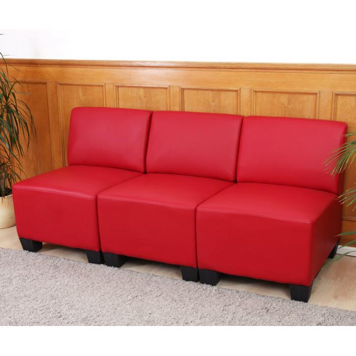 Modular 3-Sitzer Sofa Couch Lyon, Kunstleder ~ rot, ohne Armlehnen