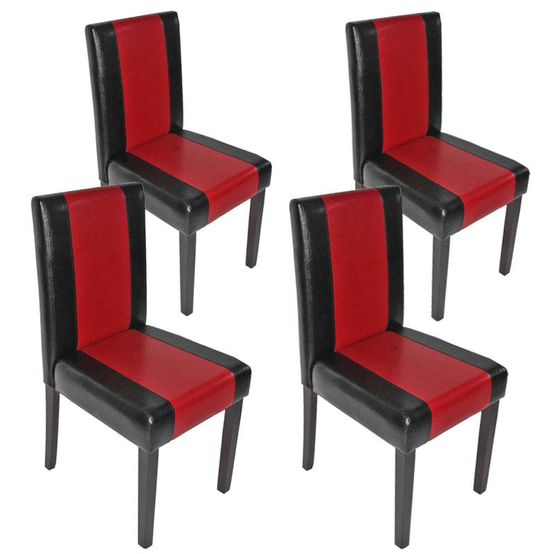 4er-Set Esszimmerstuhl Stuhl Küchenstuhl Littau ~ Kunstleder, schwarz-rot, dunkle Beine