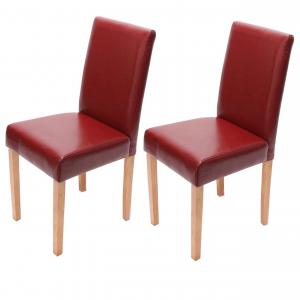 2er-Set Esszimmerstuhl Stuhl Küchenstuhl Littau ~ Leder, rot, helle Beine