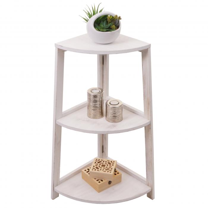 Eckregal HWC-K44, Regal Standregal Wohnregal, 3 Ablagen, 80x37x37cm MDF aus  Paulownia MVG-zertifiziert ~ shabby weiß von Heute-Wohnen | Eckregale