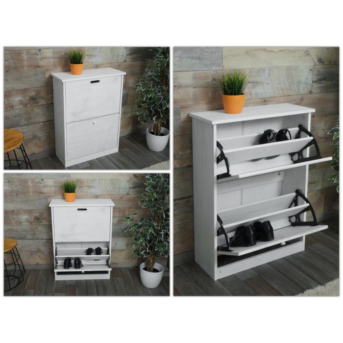 Schuhkipper HWC-K45, Schuhschrank Schuhregal, 81x60x25cm 2 Klappen, MDF aus Paulownia ~ shabby wei