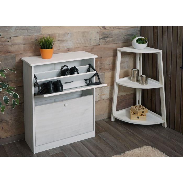 Schuhkipper HWC-K45, Schuhschrank Schuhregal, 81x60x25cm 2 Klappen, MDF aus Paulownia ~ shabby wei