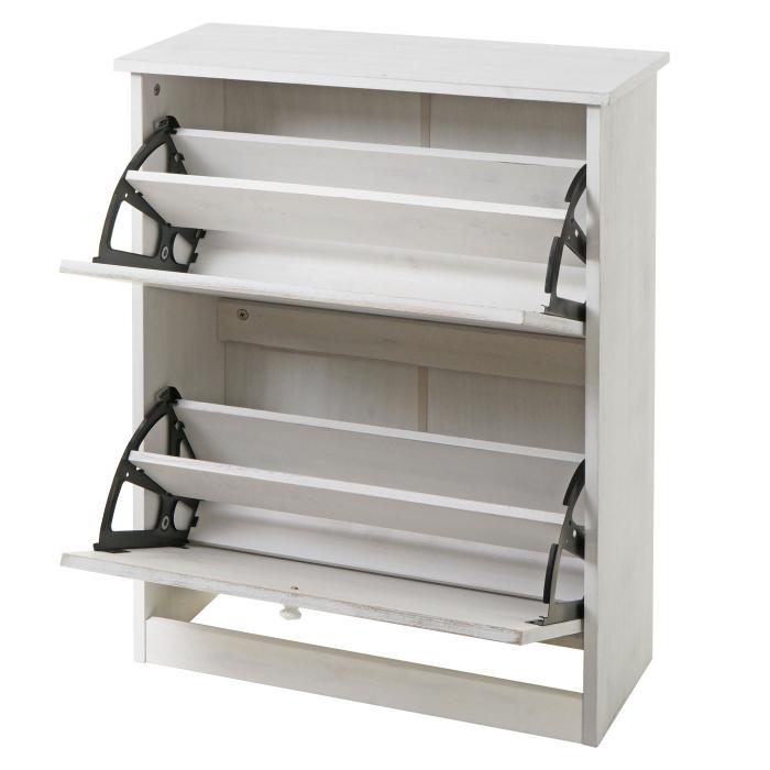 Schuhkipper HWC-K45, Schuhschrank Schuhregal, 81x60x25cm 2 Klappen, MDF aus Paulownia ~ shabby wei