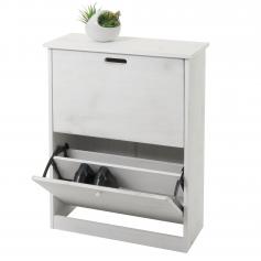 Schuhkipper HWC-K45, Schuhschrank Schuhregal, 81x60x25cm 2 Klappen, MDF aus Paulownia MVG-zertifiziert ~ shabby wei