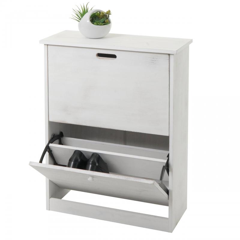 Schuhkipper HWC-K45, Schuhschrank Schuhregal, 81x60x25cm 2 Klappen, MDF aus Paulownia ~ shabby wei