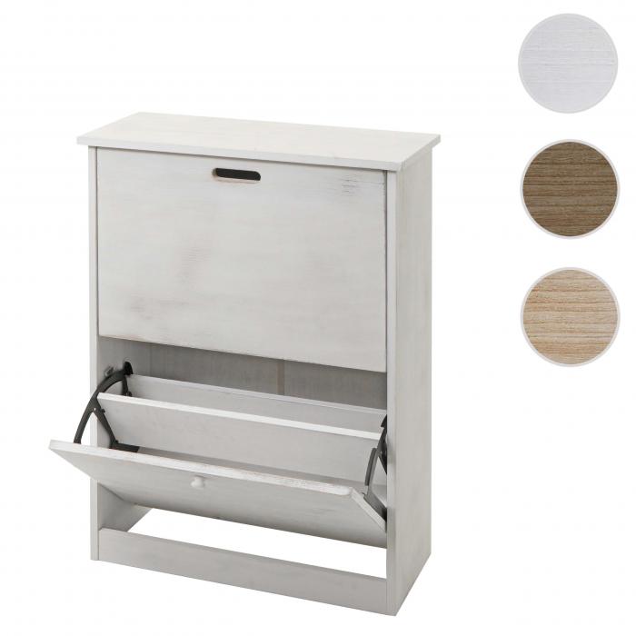 Schuhkipper HWC-K45, Schuhschrank Schuhregal, 81x60x25cm 2 Klappen, MDF aus Paulownia ~ shabby wei