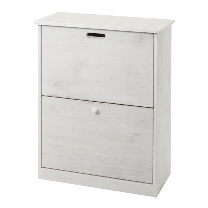 Schuhkipper HWC-K45, Schuhschrank Schuhregal, 81x60x25cm 2 Klappen, MDF aus Paulownia ~ shabby wei