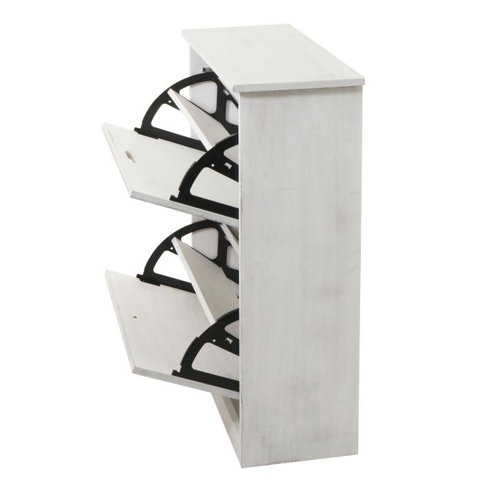 Schuhkipper HWC-K45, Schuhschrank Schuhregal, 81x60x25cm 2 Klappen, MDF aus Paulownia ~ shabby wei