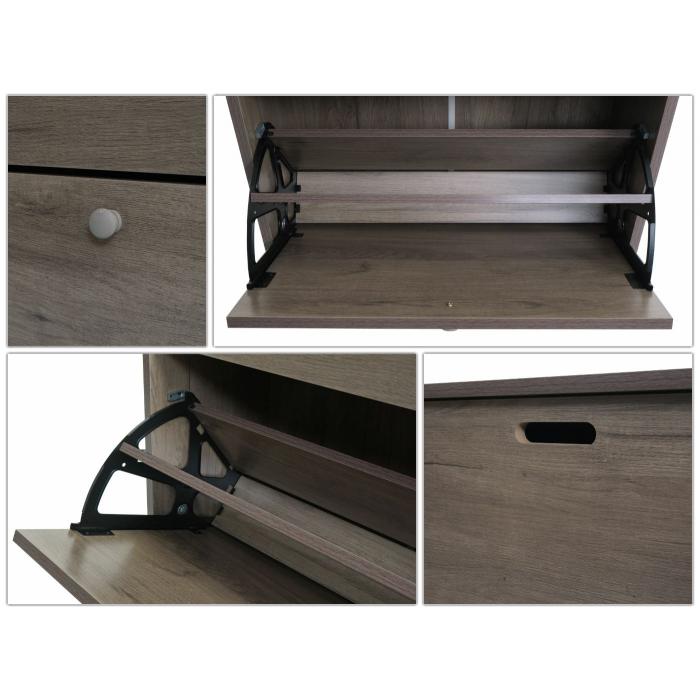 Schuhkipper HWC-K45, Schuhschrank Schuhregal, 81x60x25cm 2 Klappen, MDF aus Paulownia MVG-zertifiziert ~ grau-braun