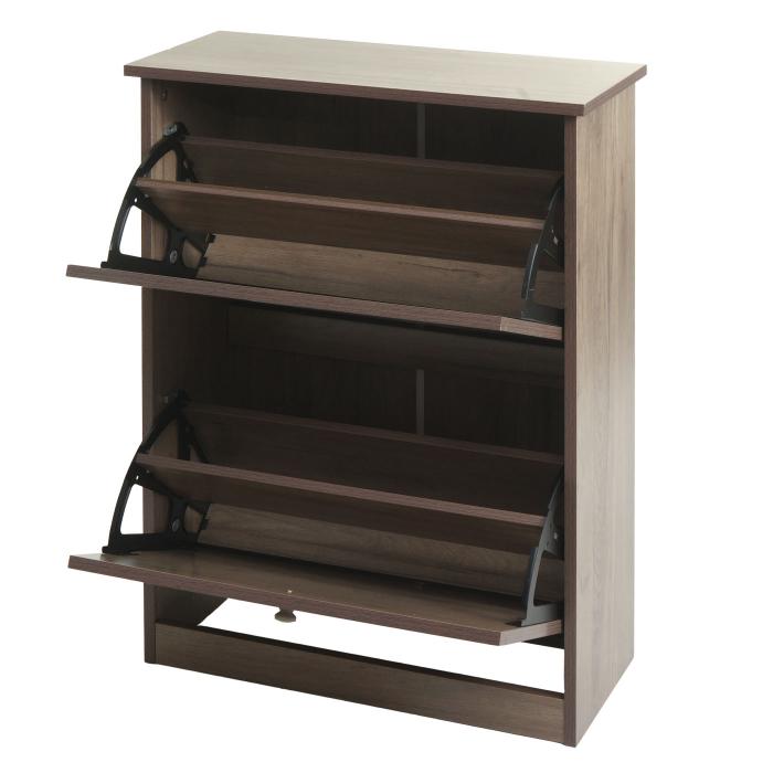 Schuhkipper HWC-K45, Schuhschrank Schuhregal, 81x60x25cm 2 Klappen, MDF aus Paulownia MVG-zertifiziert ~ grau-braun