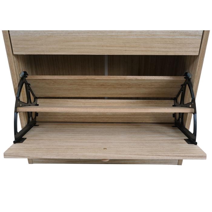 Schuhkipper HWC-K45, Schuhschrank Schuhregal, 81x60x25cm 2 Klappen, MDF aus Paulownia MVG-zertifiziert ~ naturbraun