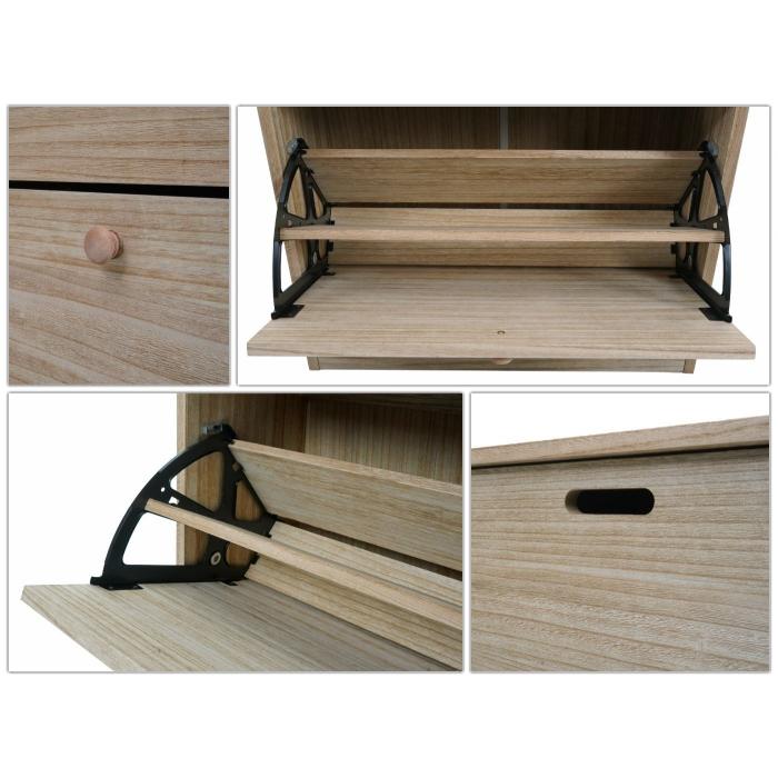 Schuhkipper HWC-K45, Schuhschrank Schuhregal, 81x60x25cm 2 Klappen, MDF aus Paulownia MVG-zertifiziert ~ naturbraun