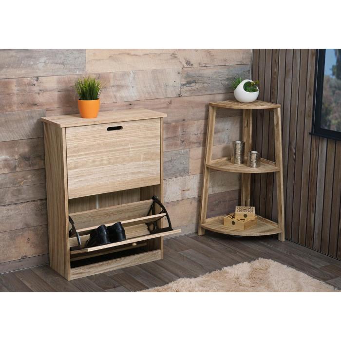 Schuhkipper HWC-K45, Schuhschrank Schuhregal, 81x60x25cm 2 Klappen, MDF aus Paulownia ~ naturbraun