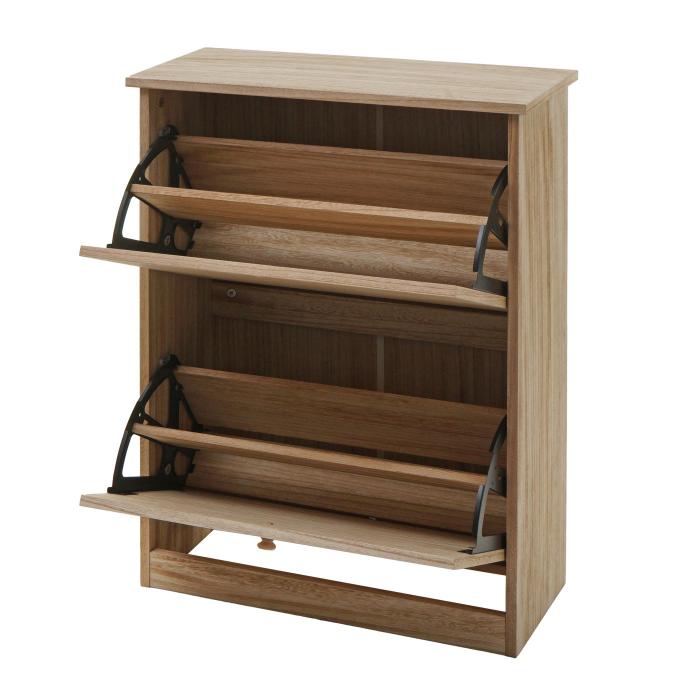 Schuhkipper HWC-K45, Schuhschrank Schuhregal, 81x60x25cm 2 Klappen, MDF aus Paulownia MVG-zertifiziert ~ naturbraun