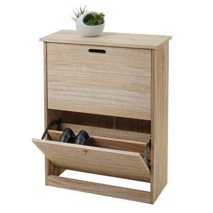 Schuhkipper HWC-K45, Schuhschrank Schuhregal, 81x60x25cm 2 Klappen, MDF aus Paulownia ~ naturbraun