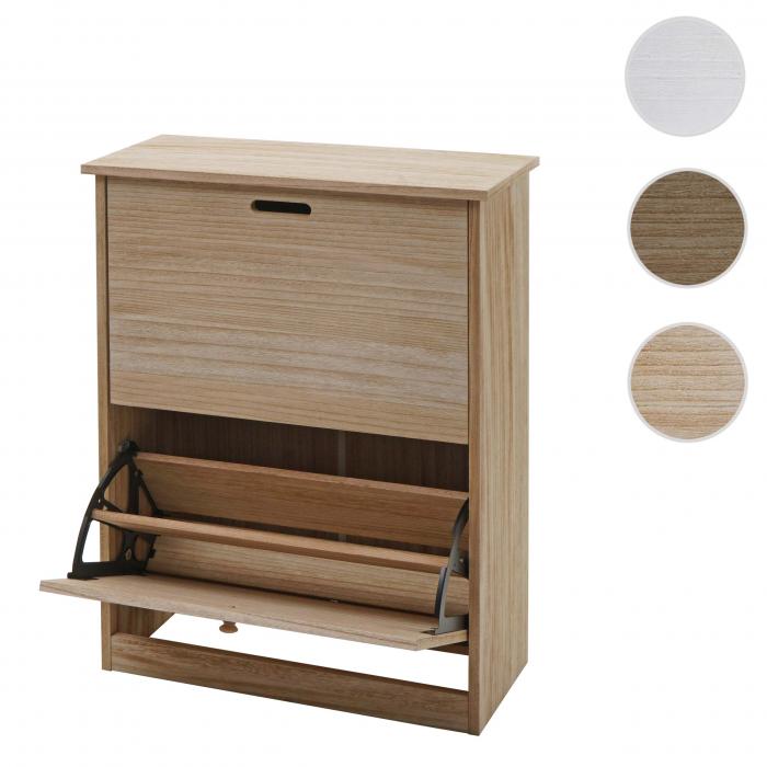 Schuhkipper HWC-K45, Schuhschrank Schuhregal, 81x60x25cm 2 Klappen, MDF aus Paulownia MVG-zertifiziert ~ naturbraun