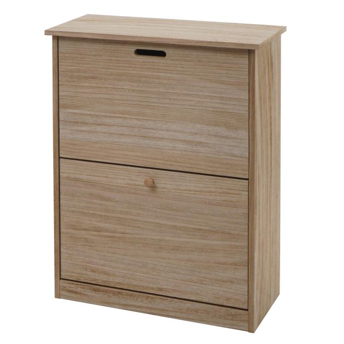 Schuhkipper HWC-K45, Schuhschrank Schuhregal, 81x60x25cm 2 Klappen, MDF aus Paulownia MVG-zertifiziert ~ naturbraun