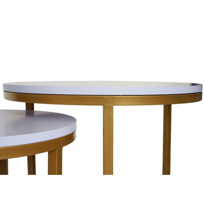 2er-Set Beistelltisch HWC-K46, Kaffeetisch Nachttisch Loungetisch, Marmor-Optik MVG-zertifiziert MDF ~ wei-gold