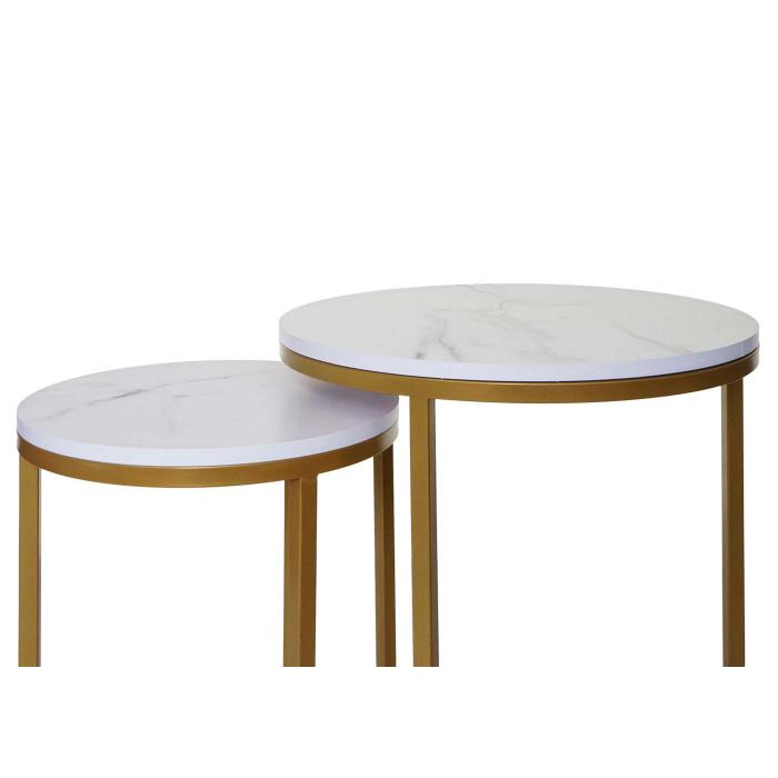 2er-Set Beistelltisch HWC-K46, Kaffeetisch Nachttisch Loungetisch, Marmor-Optik MVG-zertifiziert MDF ~ wei-gold