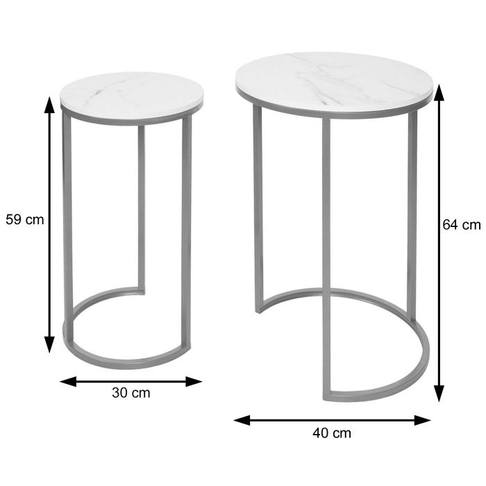 2er-Set Beistelltisch HWC-K46, Kaffeetisch Nachttisch Loungetisch, Marmor-Optik MVG-zertifiziert MDF ~ wei-schwarz