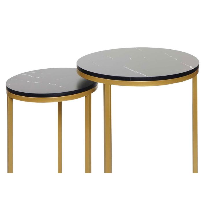 MVG-zertifiziert Nachttisch schwarz-gold Loungetisch, Beistelltisch Marmor-Optik Heute-Wohnen Kaffeetisch ~ HWC-K46, MDF 2er-Set von