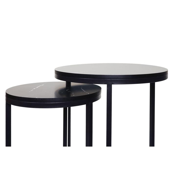 2er-Set Beistelltisch HWC-K46, Kaffeetisch Nachttisch Loungetisch, Marmor-Optik MVG-zertifiziert MDF ~ schwarz-schwarz