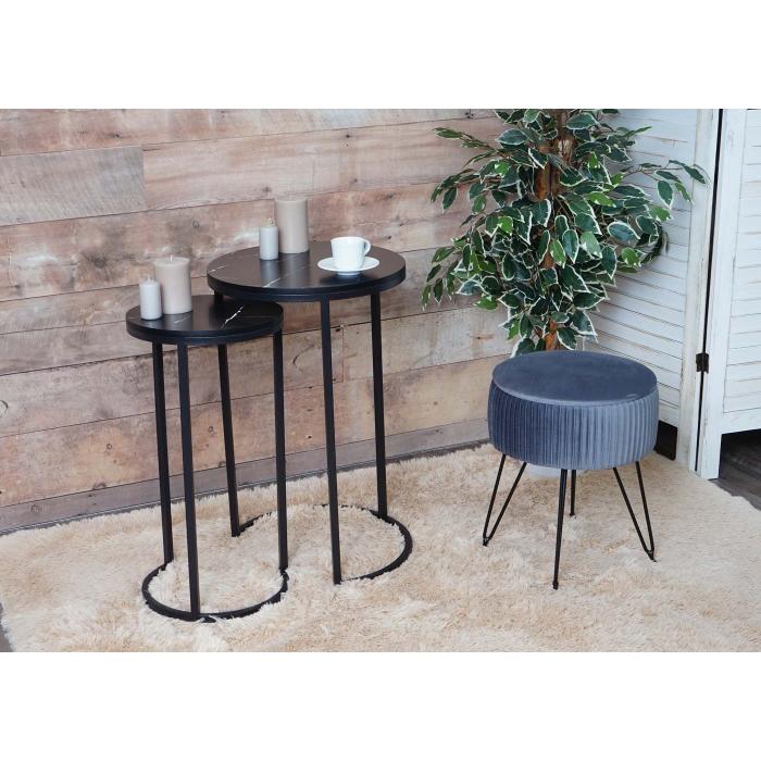 2er-Set Beistelltisch HWC-K46, Kaffeetisch Nachttisch Loungetisch, Marmor-Optik MVG-zertifiziert MDF ~ schwarz-schwarz