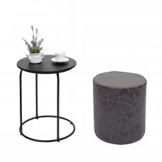 2er-Set Sitzhocker und Beistelltisch HWC-K48, Kaffeetisch Tisch Hocker, FSC-zertifiziert MDF Metall Kunstleder ~ schwarz