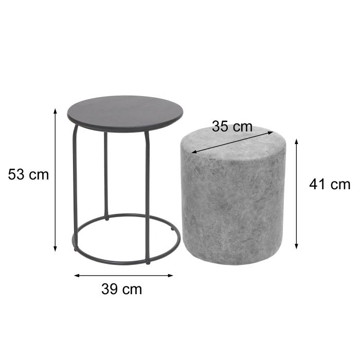 2er-Set Sitzhocker und Beistelltisch HWC-K48, Kaffeetisch Tisch Hocker, MVG-zertifiziert MDF Metall Kunstleder ~ schwarz
