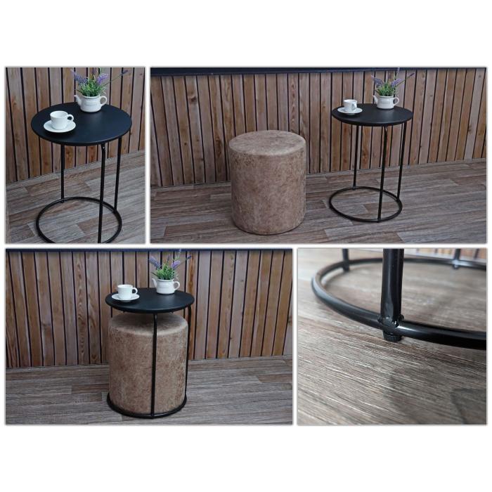 2er-Set Sitzhocker und Beistelltisch HWC-K48, Kaffeetisch Tisch Hocker, MVG-zertifiziert MDF Metall Kunstleder ~ braun