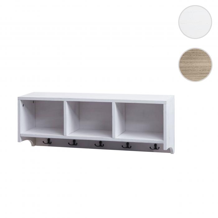 Wandregal HWC-K49, Garderobe Wandgarderobe Regal, 3 Staufcher 5 Haken 30x80x20cm Holz ~ wei, shabby