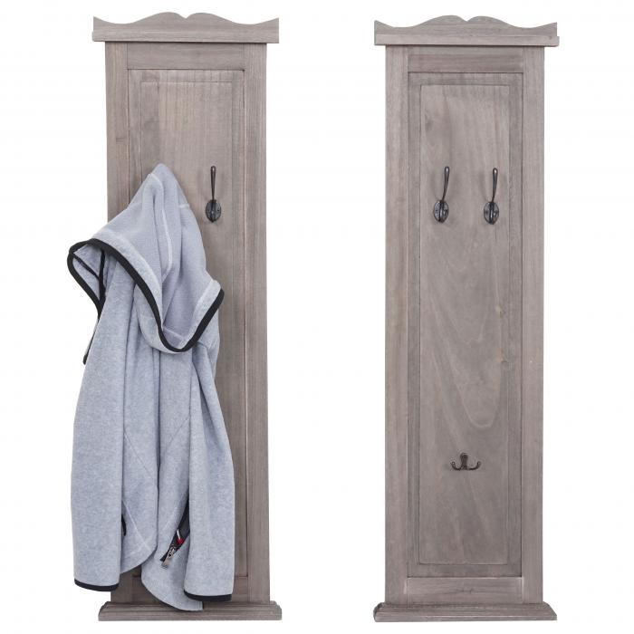 2er-Set Garderobe T33, Wandgarderobe Garderobenpaneel, Wandhaken Holz 109x28x4cm ~ grau-braun shabby