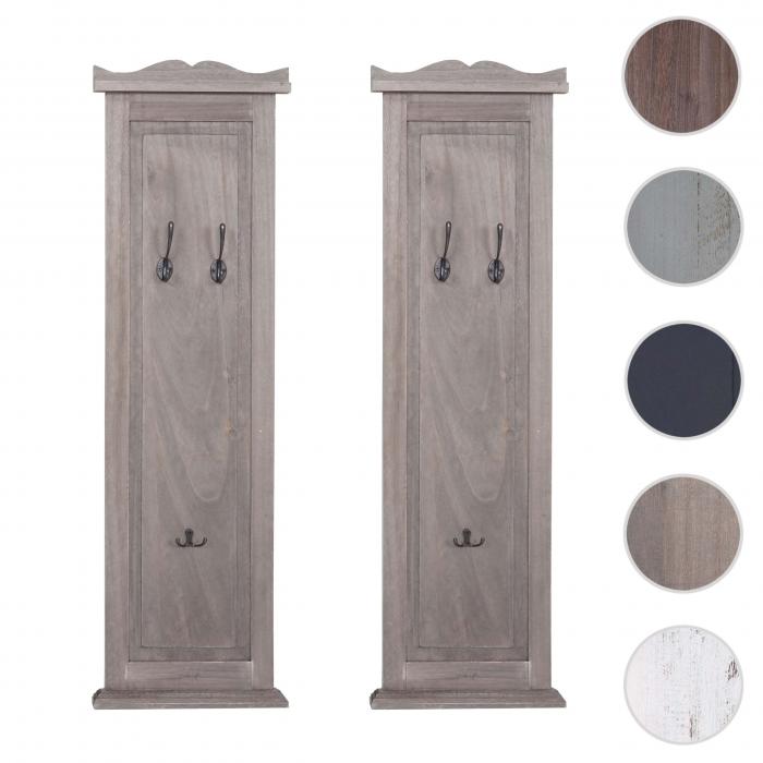 2er-Set Garderobe T33, Wandgarderobe Garderobenpaneel, Wandhaken Holz 109x28x4cm ~ grau-braun shabby