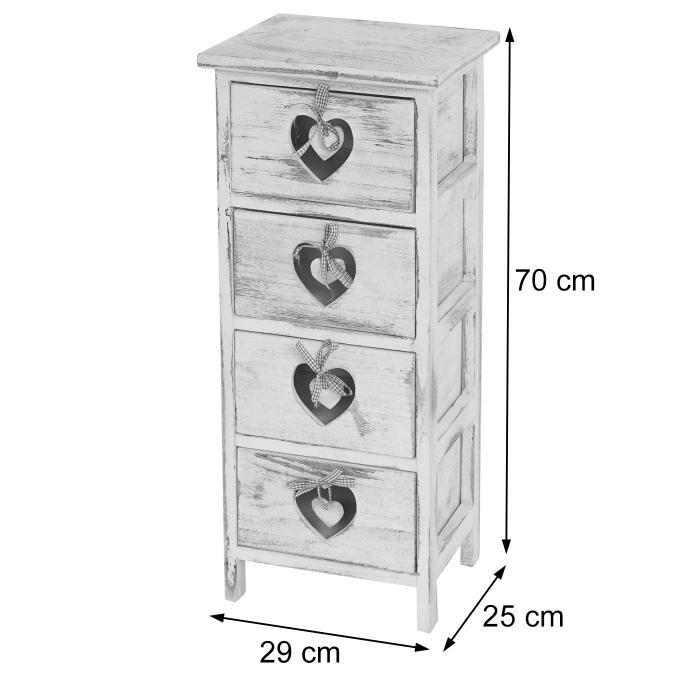 Kommode Forli, Schubladenkommode Schrank, 4 Schubladen mit Herzen 70x29x25cm, Shabby-Look, Vintage ~ grau-braun