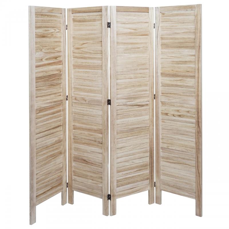 Paravent HWC-G30, Trennwand Sichtschutz Raumteiler, Shabby-Look 170x162cm ~ hellbraun