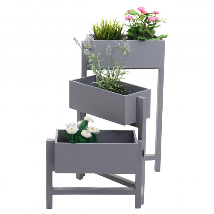 Pflanzregal T275, Standregal Blumenstnder Pflanzkasten, 65x108x15cm, Holz Shabby-Look Vintage ~ grau-blau