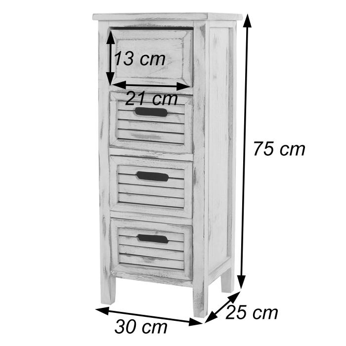 Kommode T18, Schubladenschrank Schrank, 4 Schubladen, 74x30x25cm Shabby-Look Vintage ~ wei