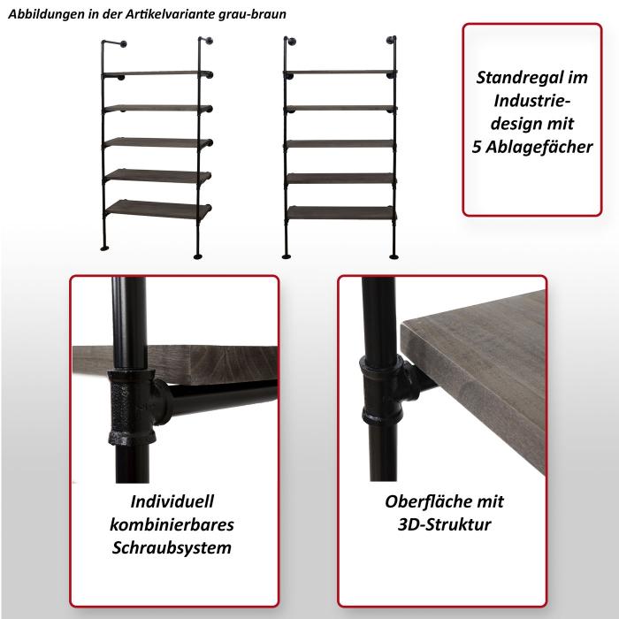 Standregal HWC-C45, Wohnregal Bcherregal Ablageregal, Industriedesign Holz Metall, 165x80x28cm ~ braun